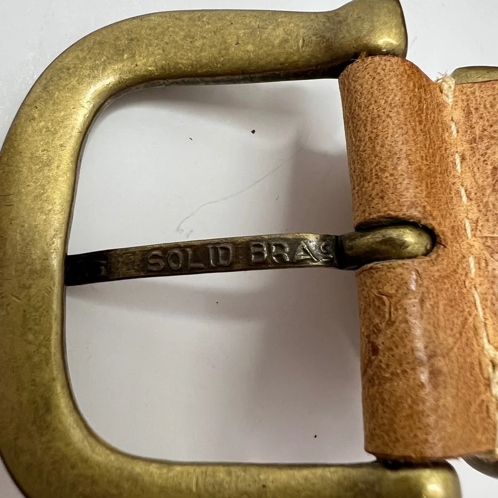 Tan Genuine Leather Butterfly Embossed Belt Solid Brass Buckle‎ Medium Large